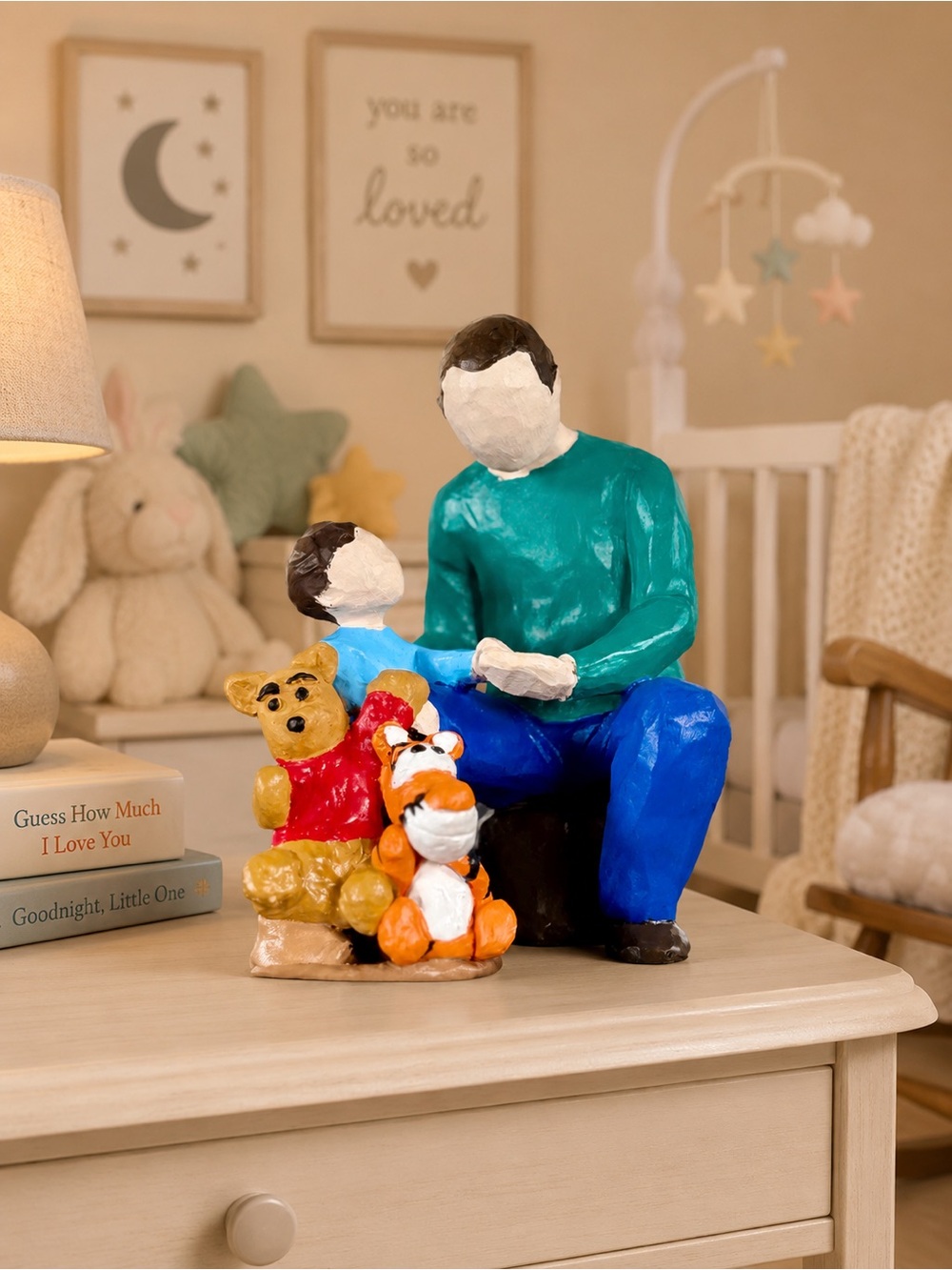 Dad and Son tender love with Pooh and Tiger toys